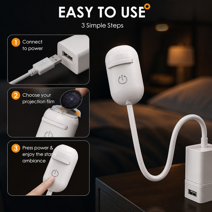 2-in-1 Star Projector and Warm Night Light with Interchangeable Slides, USB-Powered