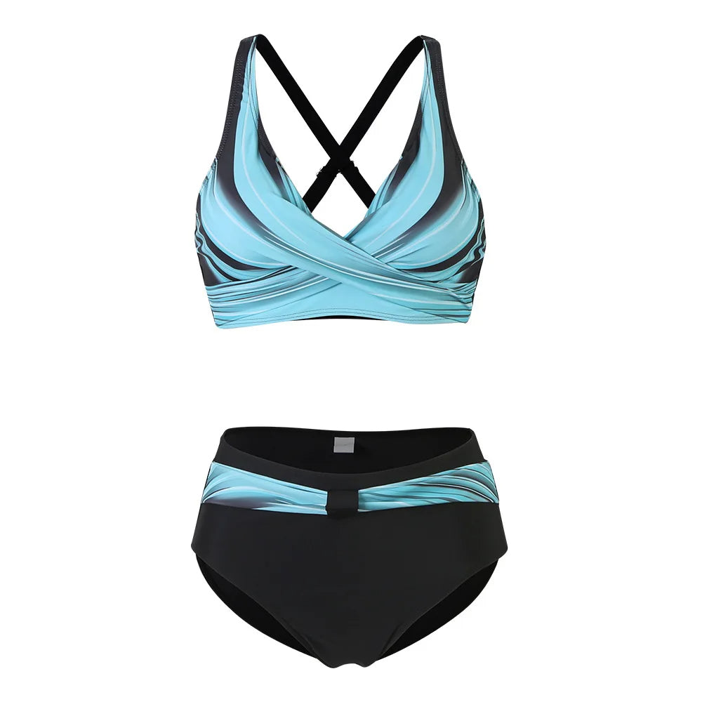 High-Waisted Bikini Set with Stylish Print