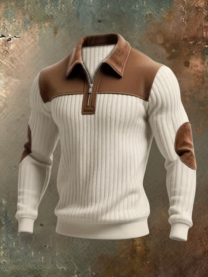 Luxurious Men's Sweater with Suede-Look Details
