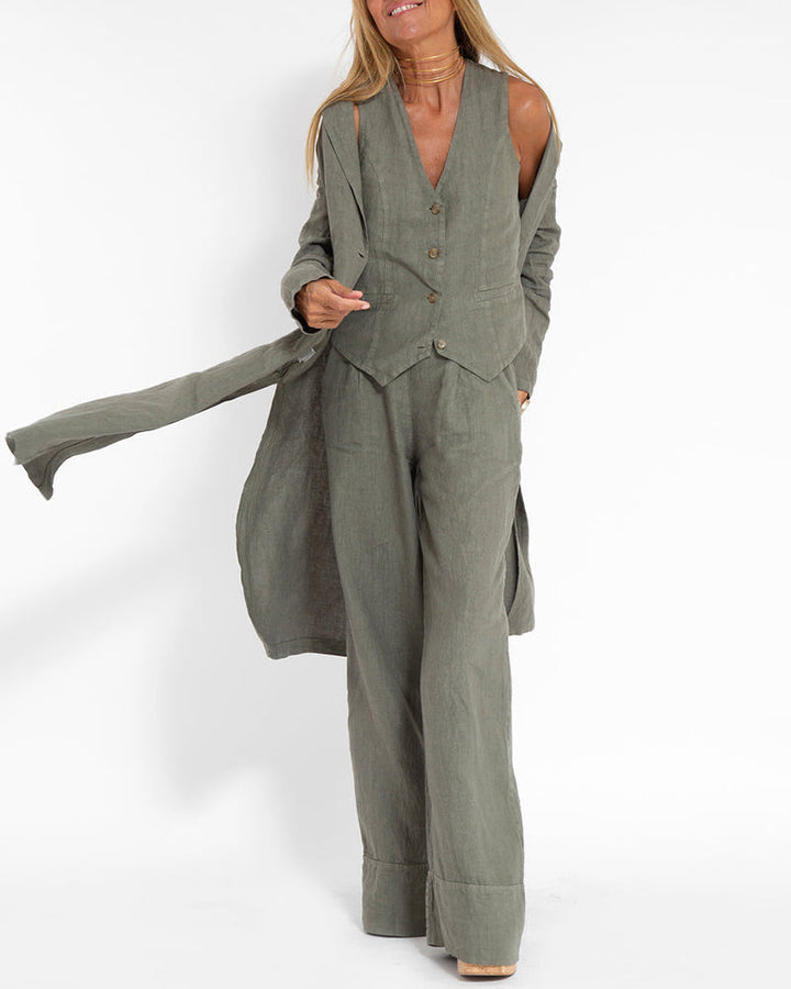 Linen 2-Piece Set with Wide-Leg Pants and Waistcoat – Alma