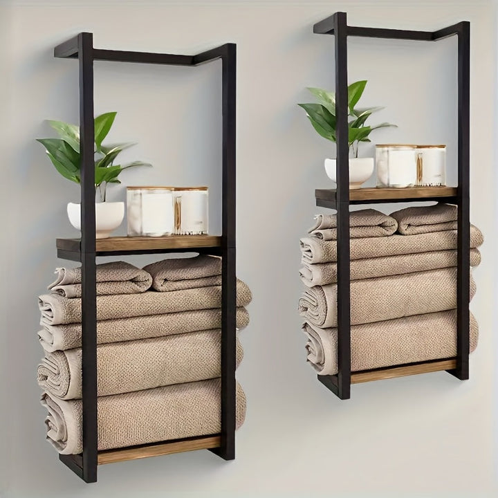 Industrial Towel Rail with Shelves – Elegant and Functional Wall-Mounted Furniture