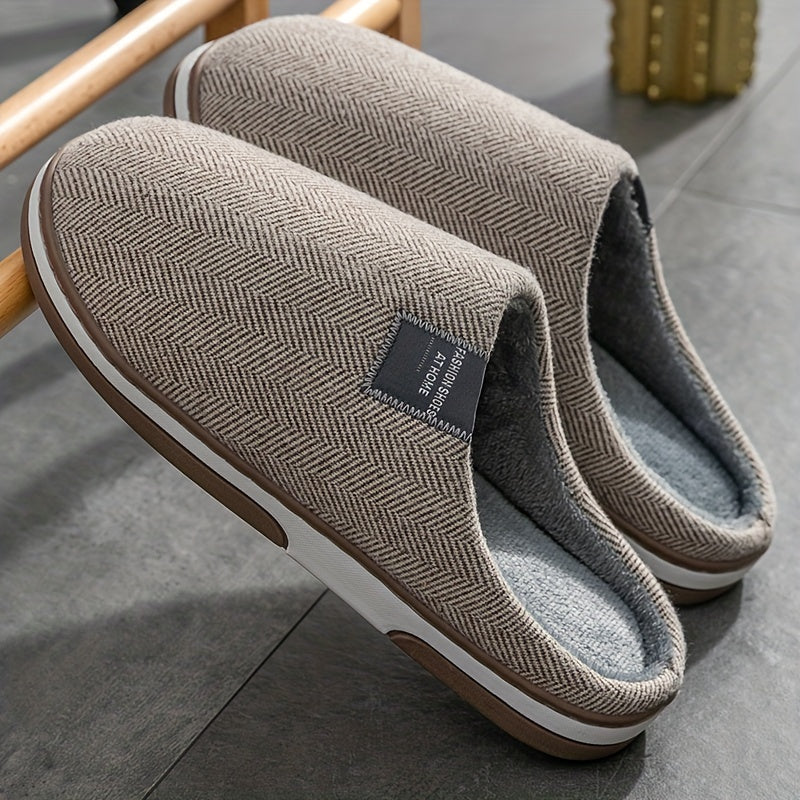 Warm Herringbone Men's Slippers – Comfort and Grip for Fall and Winter at Home