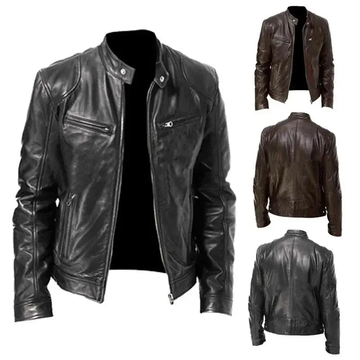 Rugged Leather Motorcycle Biker Jacket for Men