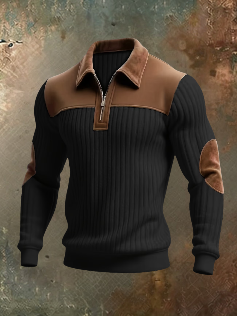 Luxurious Men's Sweater with Suede-Look Details
