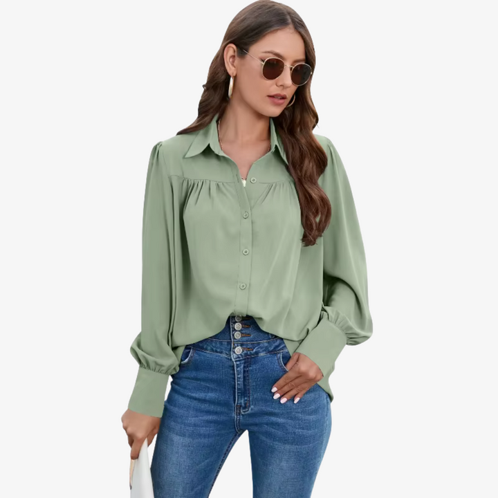 Elegant Chiffon Blouse with Lantern Sleeves