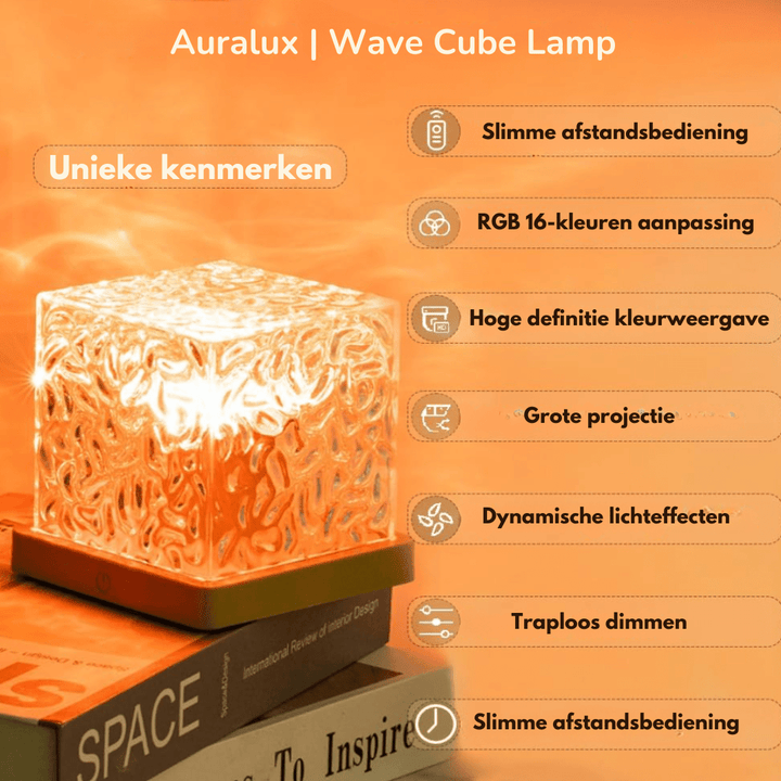 Wave Cube LED Table Lamp with Flowing Colored Light Waves