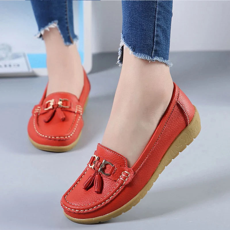 Leather Cut-Out Ballerina Flats for Women