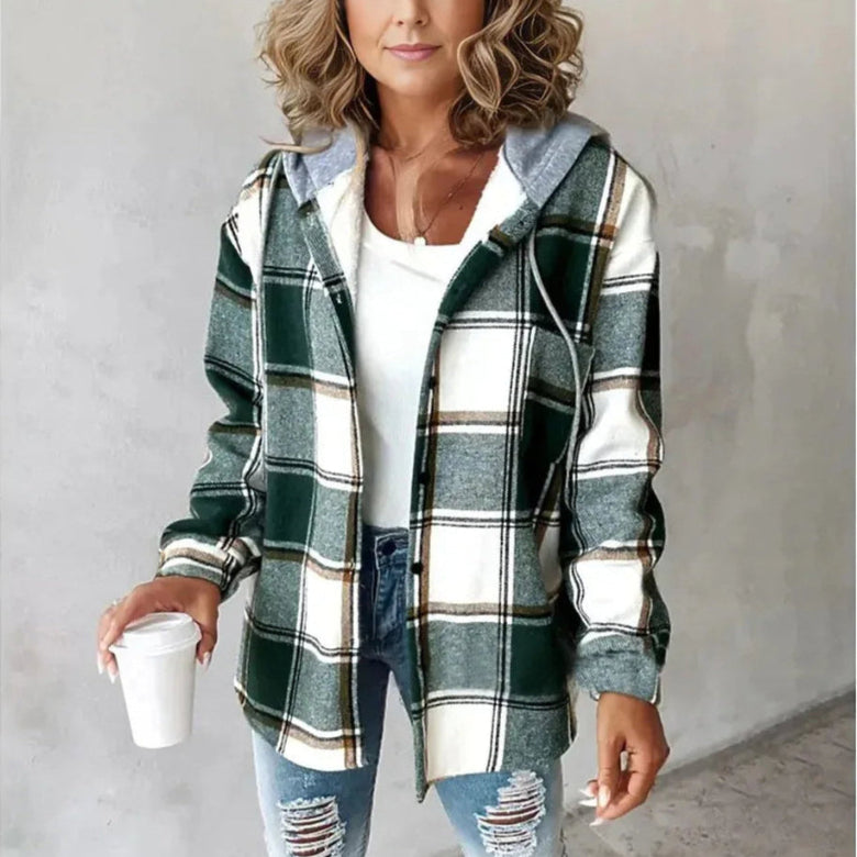 Women's Checked Hooded Coat
