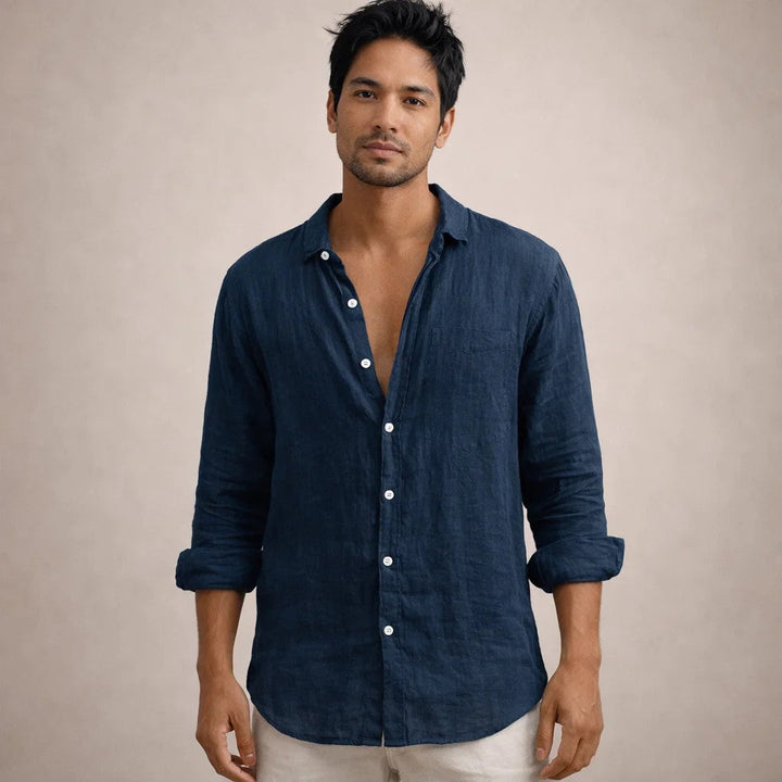 Men's Linen Casual Shirt with Button Placket in Regular Fit