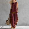Women's Casual Two Piece Set with High Waist Wide Leg Pants