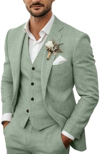 Men's 3-Piece Linen Suit - Tailored Summer Set for Weddings