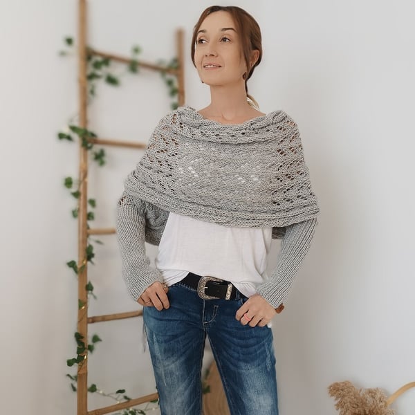 Wrap scarf with double sleeves - cozy knitted scarf with integrated sleeves