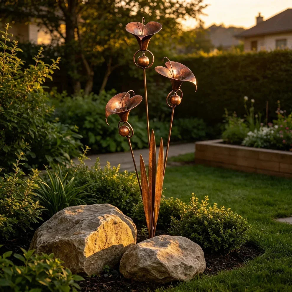 Copper flower garden stake
