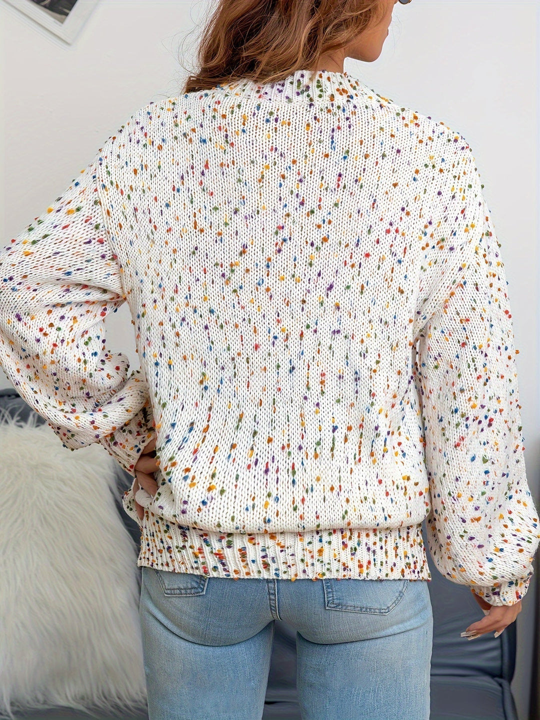 Knitted Women's Sweater with Confetti Print - Noa