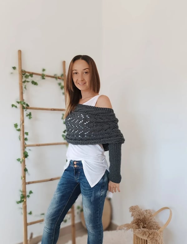 Wrap scarf with double sleeves - cozy knitted scarf with integrated sleeves