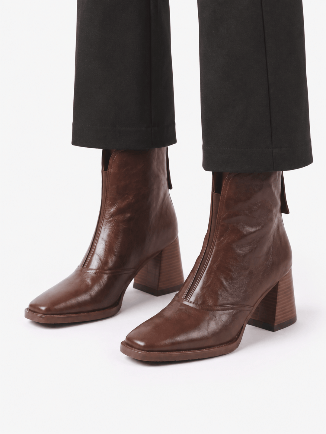 Women's Leather Zip Ankle Boots with Block Heel