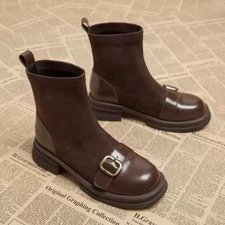 Suede comfort boots with leather trim