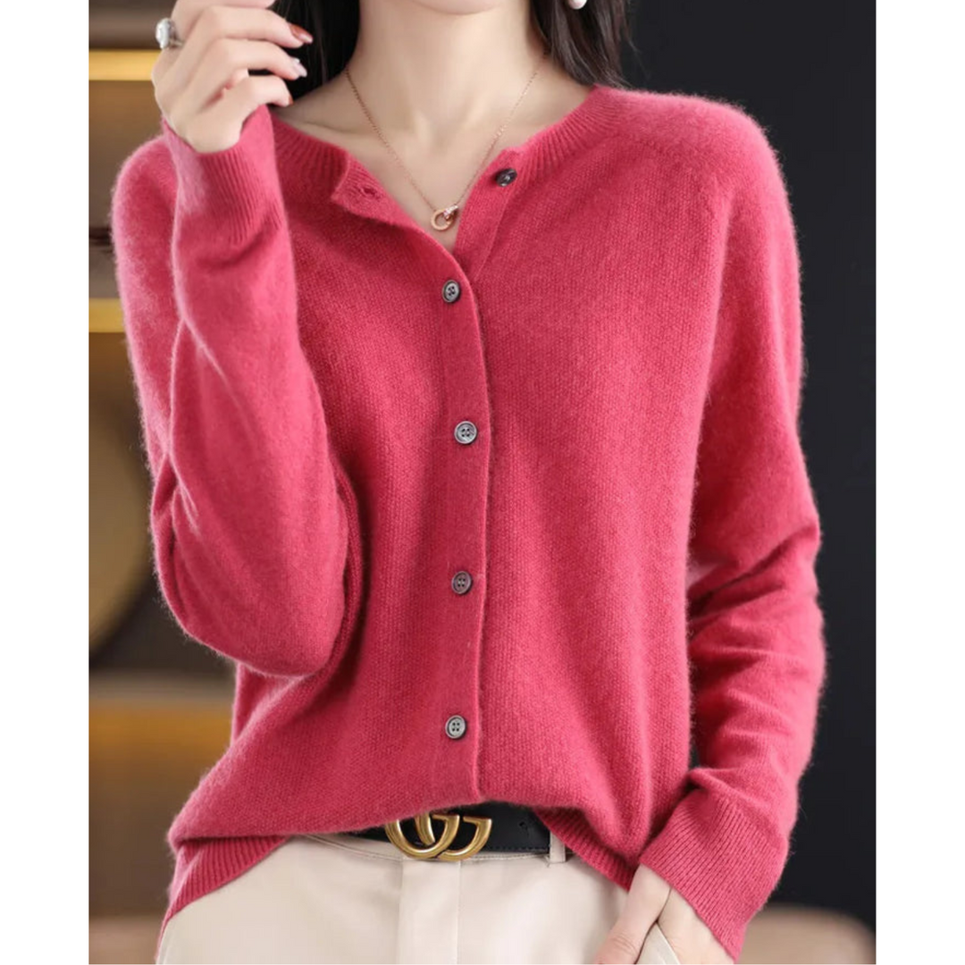 Women's Merino Wool and Cashmere Cardigan – Elegant Crew-Neck Winter Knit