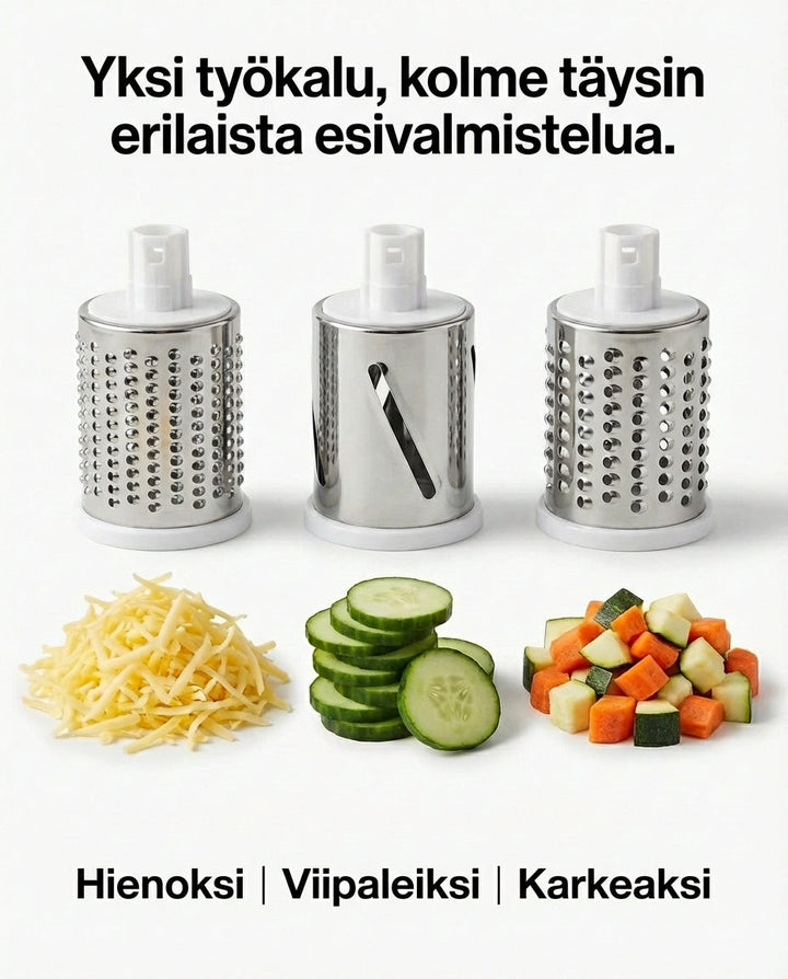3-in-1 Rotary Vegetable Slicer with Suction Base and Interchangeable Drums