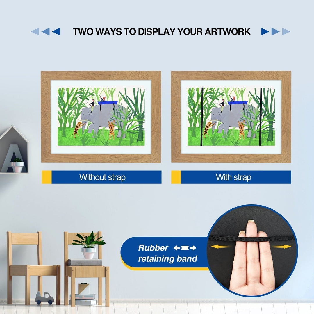 Children's picture frame with hinged opening for A4 drawings, holds up to 150 pieces, MDF and tempered glass