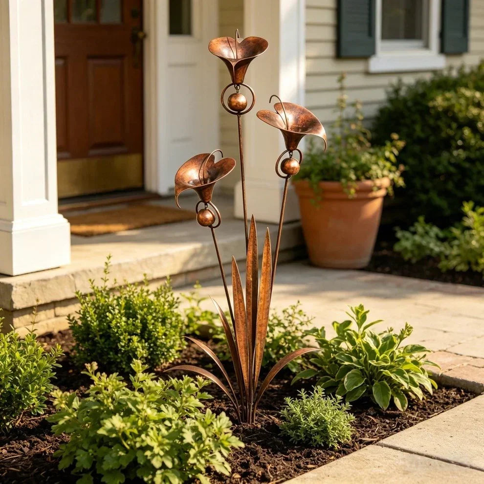 Copper flower garden stake