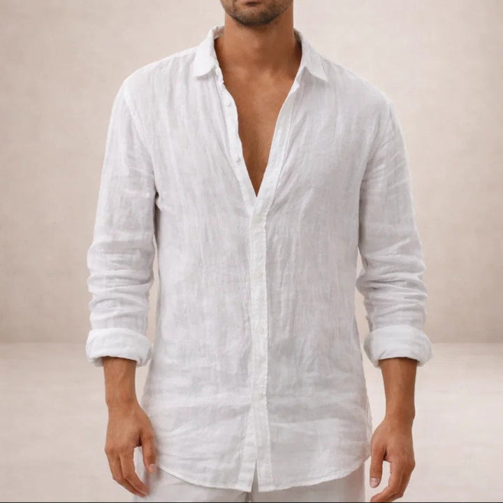 Men's Linen Casual Shirt with Button Placket in Regular Fit