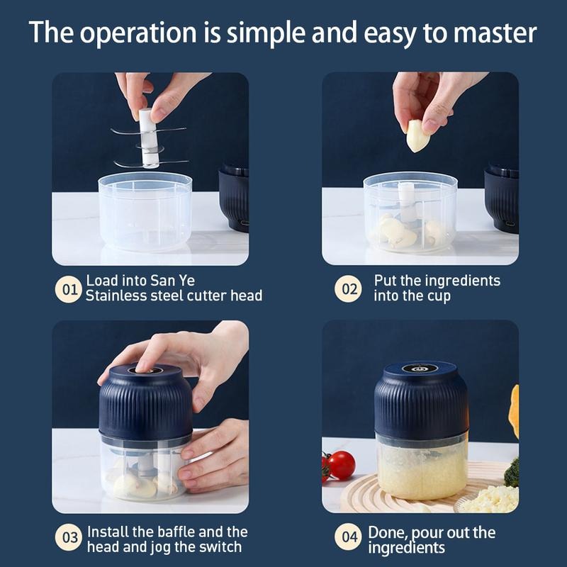 USB Rechargeable Mini Chopper with 4 Stainless Steel Blades, 300 ml Bowl