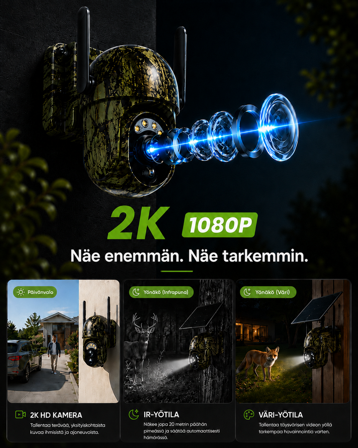 Solar-Powered Wireless Security Camera with 4G LTE or Wi-Fi, 2K, PTZ, Night Vision