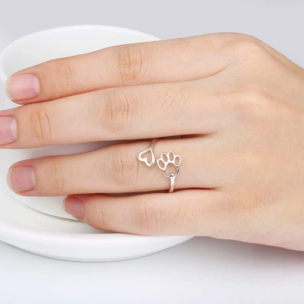 Handmade Paw & Heart Ring – Adjustable Sterling Silver