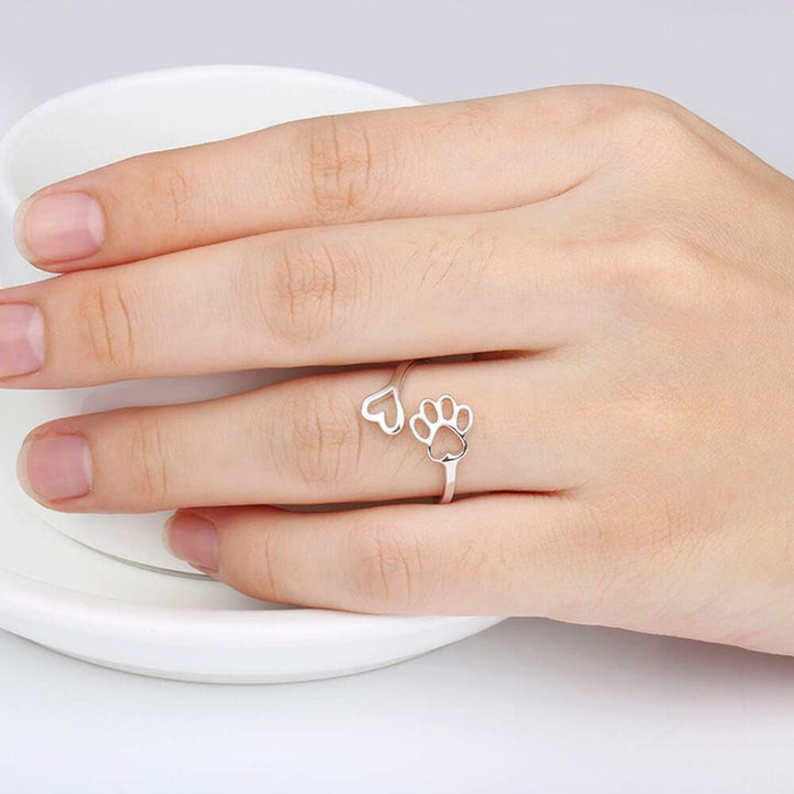 Handmade Paw & Heart Ring – Adjustable Sterling Silver