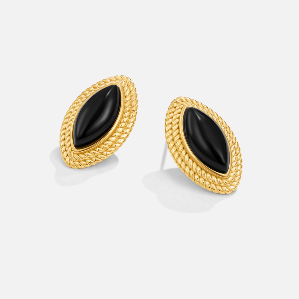 Elegant gold earrings with black accents