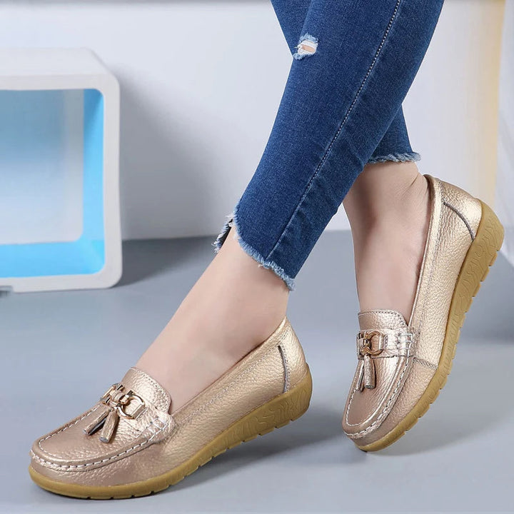 Leather Cut-Out Ballerina Flats for Women