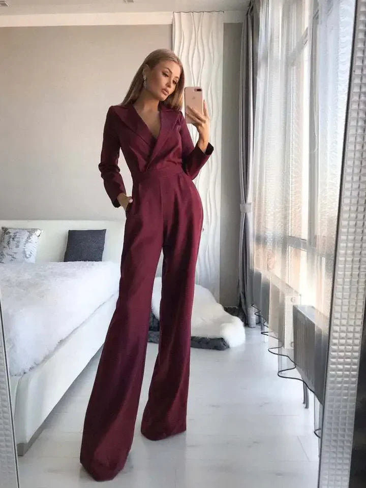 V-Neck Jumpsuit with Wide Legs for Women