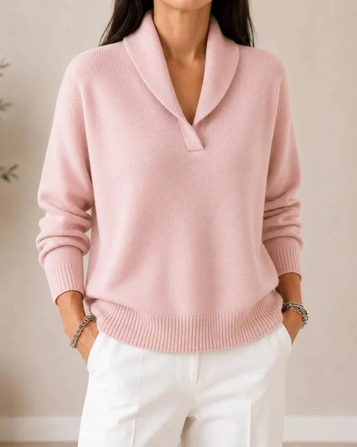 Soft V-Neck Sweater with Cowl Collar