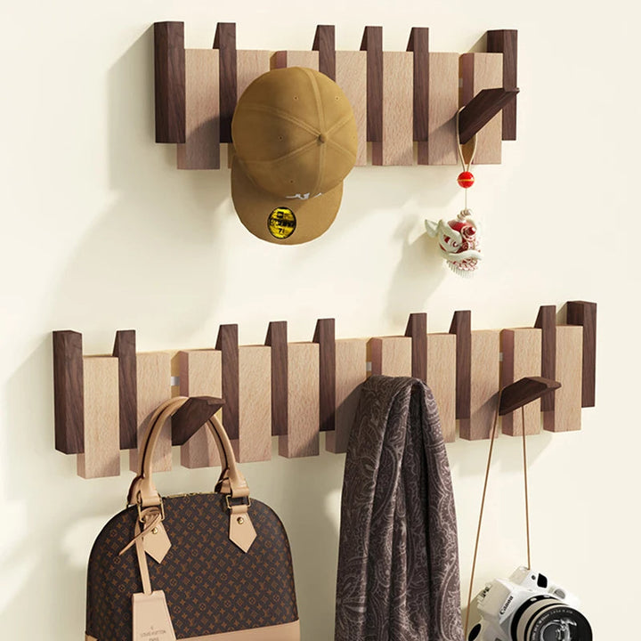 Wooden Wall Coat Rack – Foldable Hooks with Minimalist Design