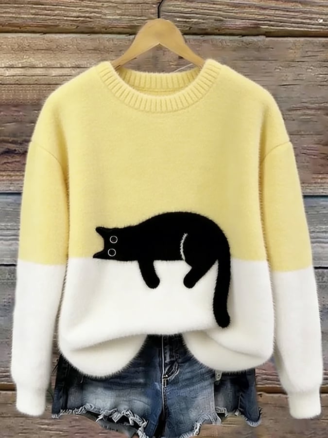 Oversized Sweater with Cat Print