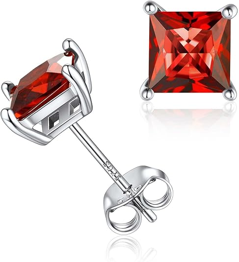 Elegant white gold earrings with princess-cut ruby