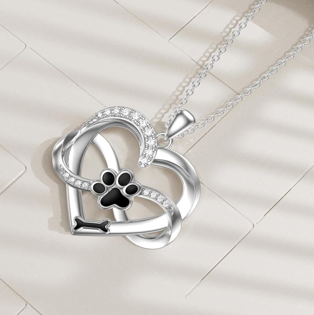 Infinity Heart & Paw Pendant in Sterling Silver with Zirconia