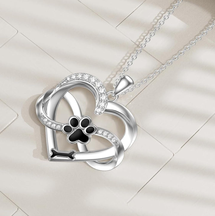 Infinity Heart & Paw Pendant in Sterling Silver with Zirconia