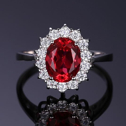 Elegant white gold ring with ruby halo