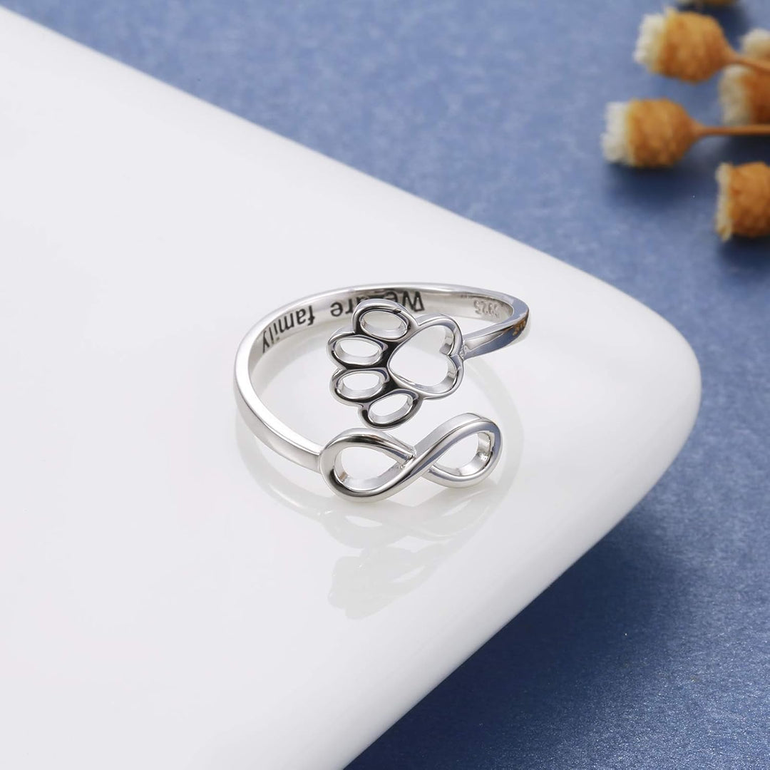 Handmade Paw & Heart Ring – Adjustable Sterling Silver