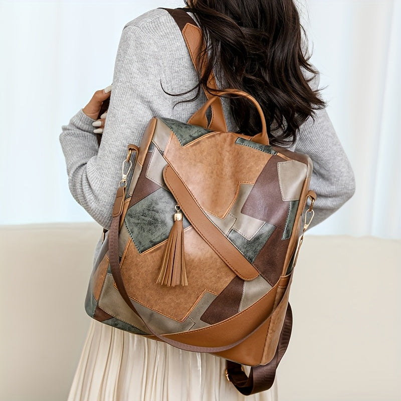 Checked anti-theft rucksack with multiple pockets