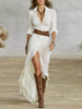 Maxi Dress with Belt and Button-Front for Women