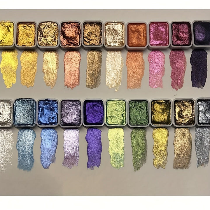 Pearlescent Watercolour Set – 20 Colors in Solid Form for Painting and Calligraphy