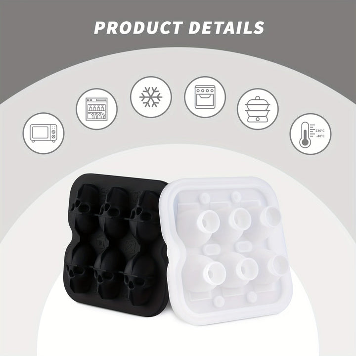 Silicone Skull Ice Cube Maker Tray with Large Reusable Mold for Drinks and Whiskey Ball