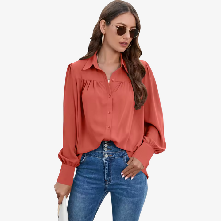 Elegant Chiffon Blouse with Lantern Sleeves