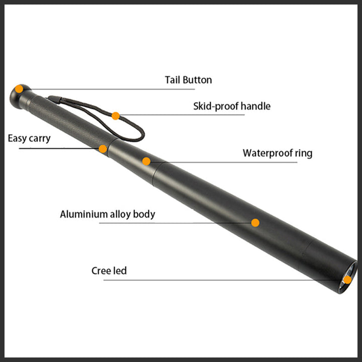 Baseball Bat-Shaped LED Flashlight | Aluminum Alloy, 3 Lighting Modes | For Emergency Use and Utility