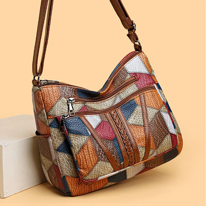 Everyday Patchwork Bag with Faux Leather Inserts.