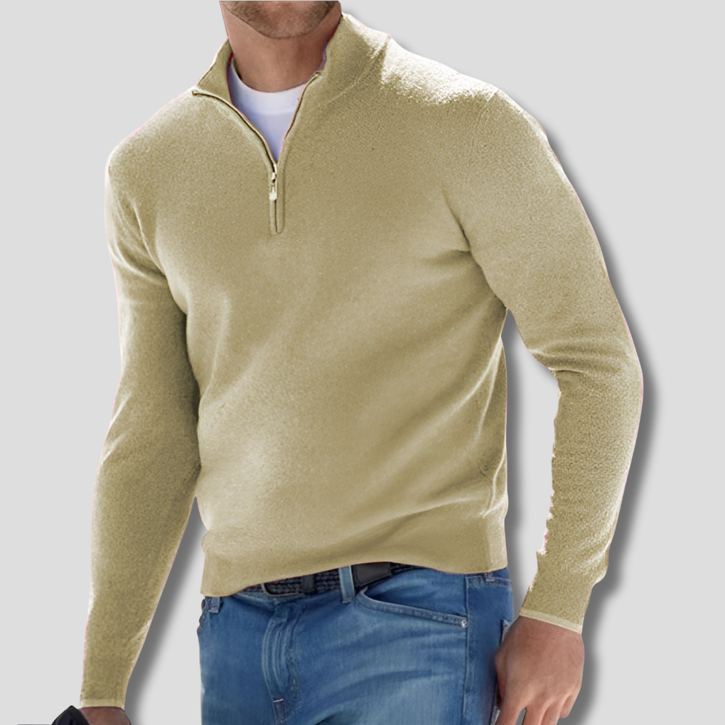 Men’s Cotton Knit Pullover with Zipper Collar