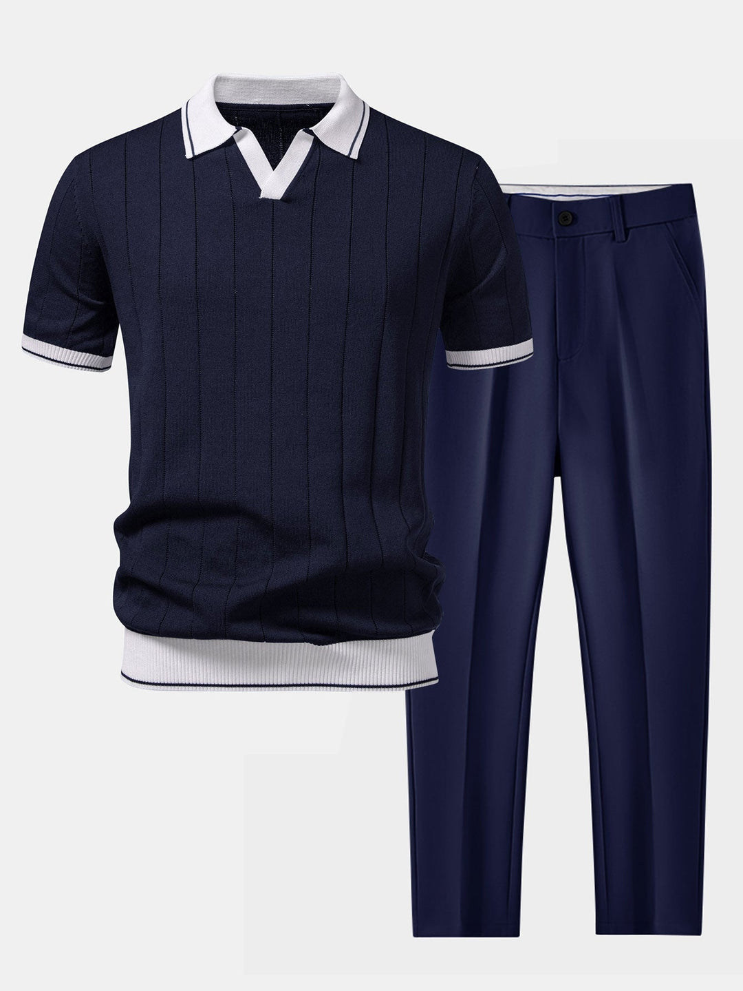 Men's ribbed polo shirt & tapered pants – smart-casual set